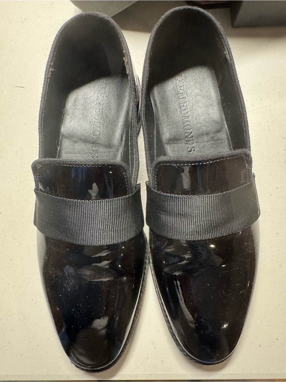 Allen Edmonds Black Patent Loafers with Grosgrain Strap